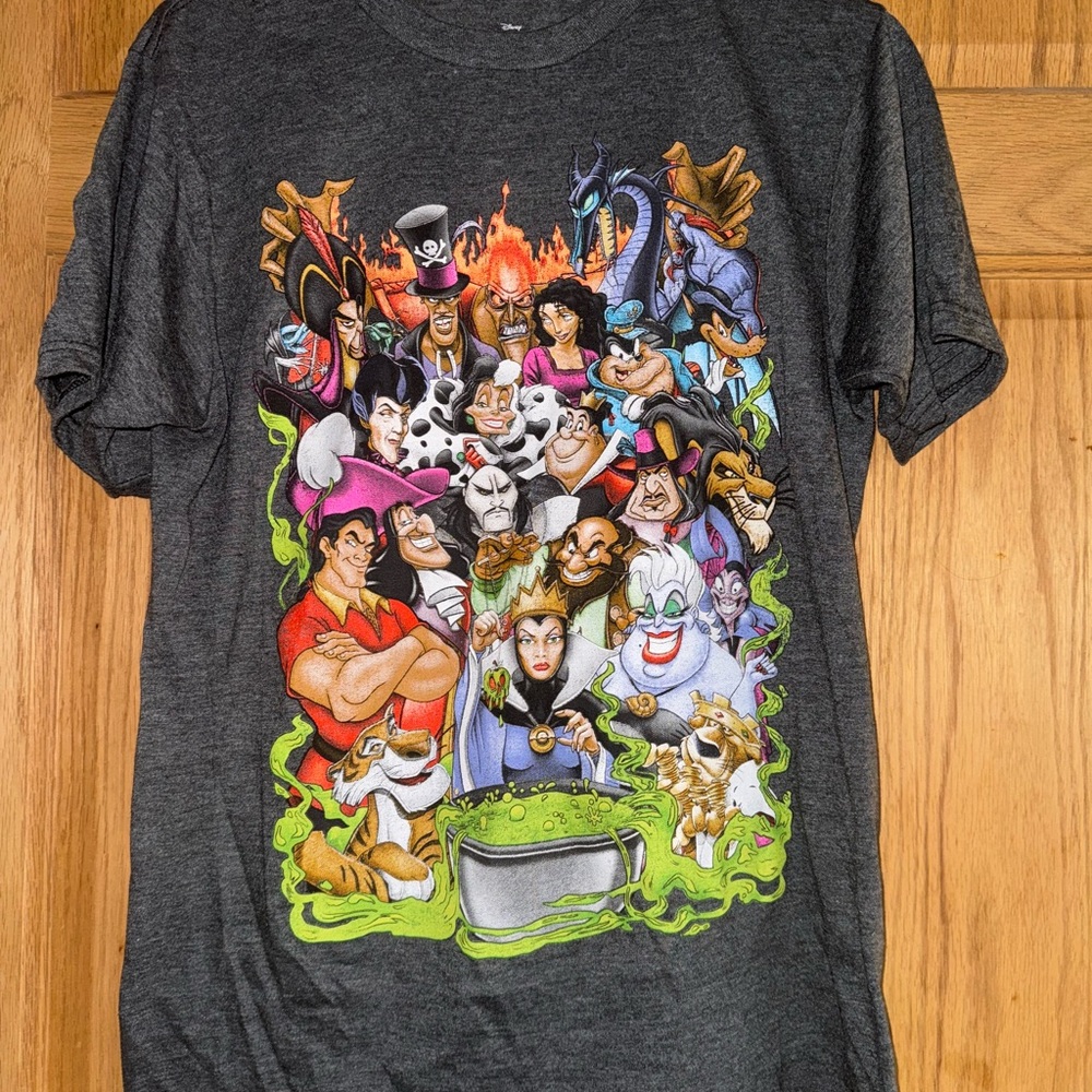 Disney Villains Gray Group Collage S/S Crew Neck T-Shirt S Halloween